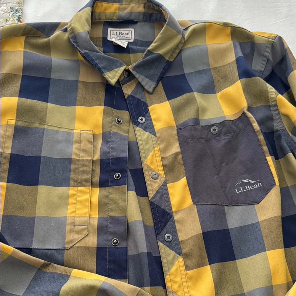 L.L. Bean Men's Yellow and Blue Plaid Shirt